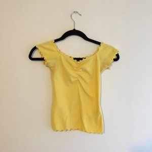 Hollister Yellow Off The Shoulder Lettuce Edge Top
